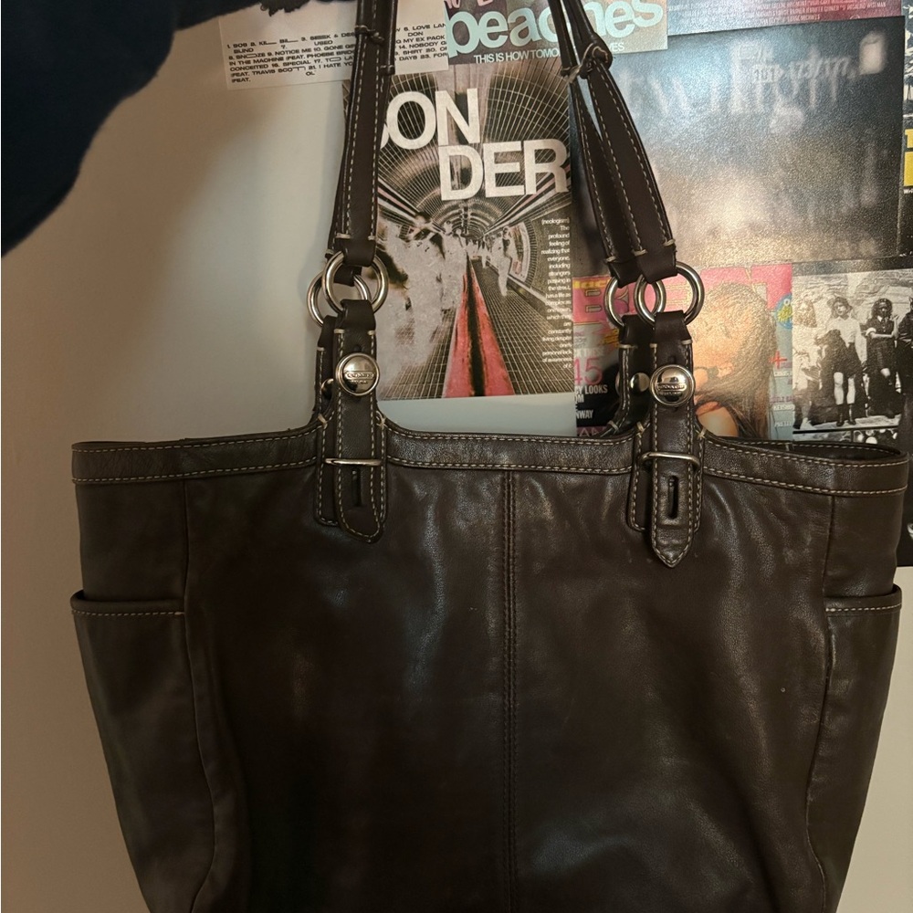 Coach Dark Brown Leather Tote - Picture 4 of 5